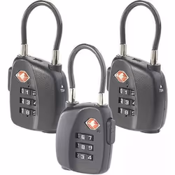 Cadenas TSA - PEARL - Lot de 3 - Arceau souple en acier - Code à 3 chiffres - Noir