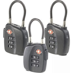 Cadenas TSA - PEARL - Lot de 3 - Arceau souple en acier - Code à 3 chiffres - Noir