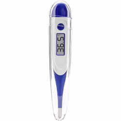 Informations techniques Couleur : blanc, bleu foncé Durée de mesure : 10 s Thermomètre numérique Thermomètre de fièvre à mesu ...