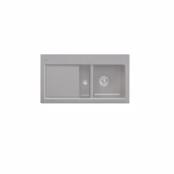 Evier 1 cuve et demi  Subway 60 100 x 51 cm egouttoir a gauche Fossile CeramicPlus avec vidage manuel