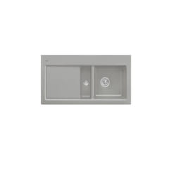Evier 1 cuve et demi  Subway 60 100 x 51 cm egouttoir a gauche Fossile CeramicPlus avec vidage manuel