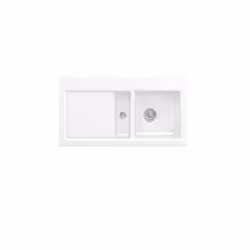 Evier 1 cuve et demi  Subway 60 100 x 51 cm egouttoir a gauche Blanc CeramicPlus avec vidage manuel