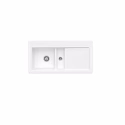 Evier 1 cuve et demi  Subway 60 100 x 51 cm egouttoir a droite Blanc CeramicPlus avec vidage manuel