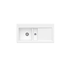 Evier 1 cuve et demi  Subway 60 100 x 51 cm egouttoir a droite Blanc CeramicPlus avec vidage manuel