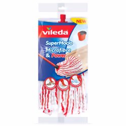 Vileda SuperMocio Microfibre&amp;Power, Tête de serpillère, Rouge, Blanc, Microfibre, 1 pièce(s)