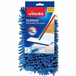 Vileda Flip Mop Serpillère en Microfibre en Forme de trapezoïdale Pièce de Rechange Blanc-Bleu 162291