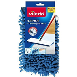 Vileda Flip Mop Serpillère en Microfibre en Forme de trapezoïdale Pièce de Rechange Blanc-Bleu 162291