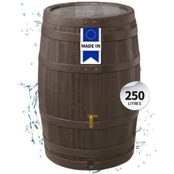 4rain Récupérateur d'eau pluie Tonneau vino 250L brun foncé avec robinet pe imitation laiton et couvercle