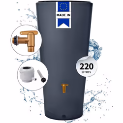 4rain Kit Réservoir vaso 2en1 220L graphite avec robinet pe imitation laiton, bac à plantes intégré et collecteur Eco gris
