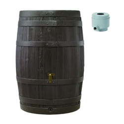 4rain Kit Récupérateur d'eau pluie Tonneau vino 250L brun foncé avec robinet pe imitation laiton, couvercle et collecteur Eco gris