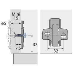 Hettich - Embase cruciforme à visser Direct avec vis disposées de manière asymétrique 8099 D3 Boite de 10