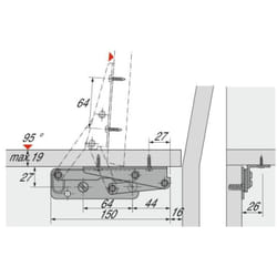 Hettich - Compas d'abattant Schwenfix 95° pour coffres ou banquettes d'angle