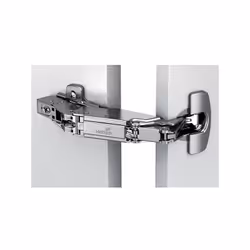Amortisseur intégré dans le bras. Pour épaisseurs de porte de 15 à 32 mm. Boîtier et bras de charnière en acier nickelé.