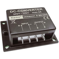 Kemo - Transformateur de tension (kit monté) M038N Tension d'entrée (plage): 24 - 26 v/dc Tension de sortie (gamme): 12 v/dc (max.) Q09769