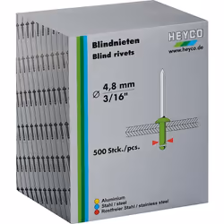 RIVETS EN CARTON 4,0 MM 500 PCES. Dimensions 4,0 Poids 350 Taille de l'emballage 1