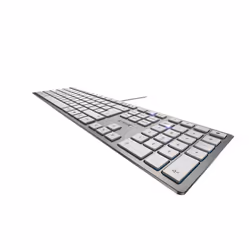CHERRY KC 6000 Slim, Taille réelle (100 %), USB, Clavier mécanique, AZERTY, Argent, Blanc