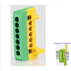 Pollmann - Bornier Barrette Vert-jaune isolée - 63A - 7 trous ( 7x16 mm² ) montage rail din
