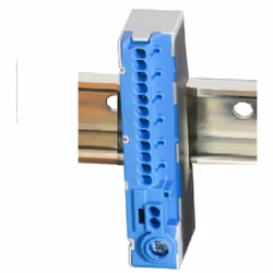 Bornier Barrette raccordement automatique 15 trous ( 12x1 à 2,5 +2 x 1 à 4 + 1x25 mm² ) couleur bleu montage sur rail din (li ...