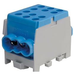Pollmann - Bornier Répartiteur Bleu - 160A - Cu ou Alu- 6 trous ( 2x35 et 4x25 mm² ) montage rail din