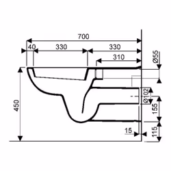 Cuvette suspendue rallongée à alimentation indépendante Paracelsus 2. Lunette d'abattant thermodur déclipsable. Tubulure d'al ...