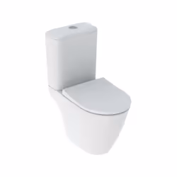 Description générale Pack WC au sol Geberit iCon, Rimfree, avec abattant WC ralenti et déclipsable, de couleur blanche. Ce mo ...