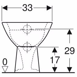 Cuvette à sortie horizontale. Alimentation indépendante. Hauteur d’assise : 33 cm. Fonctionnement à 5 litres.