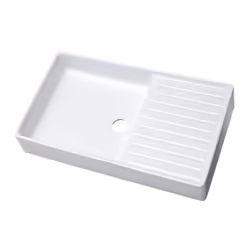 Evier céramique 100x50, égouttoir à droite.- Profondeur de la cuve: 13cm.- Pour bonde inox diamètre 62mm non fournie.- Sans t ...