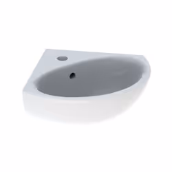 Lave-mains d'angle en céramique.Trou de robinetterie au centre. Avec trop-plein. Blanc