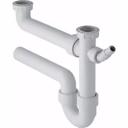 Siphon pour évier à deux bacs, avec collier de serrage coudé sortie horizontale pour le raccordement d’un évier à deux évacua ...