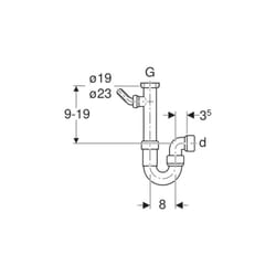 Siphon en tube coudé pour évier sortie horizontale Ø40mm, G1'1/2' (40/49) Geberit