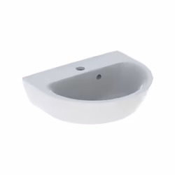 Geberit Renova lave-mains 1 trou de robinetterie au centre trop-plein asymétrique visible LxHxP : 450x173x360 mm peut être co ...