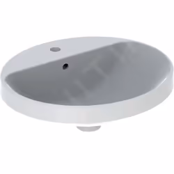Vasque encastrée pour un montage sur plan de salle de bains par le haut avec trop-plein avec trou pour la robinetterie matéri ...