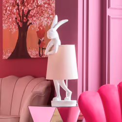 Lampe Animal Lapin 68cm blanche et rose Kare Design