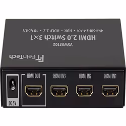 Feintech - VSW03102 - Switch HDMI 2.0 3 x 1 Commutation Automatique 4K 60 Hz HDR CEC
