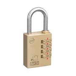 BASI 6220-4000, Cadenas conventionnel, Verrouillage à combinaison, Verrou de stockage, Laiton, Argent, Laiton, En forme de U