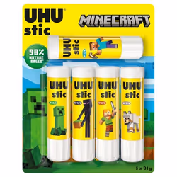Bâtons de colle - UHU - Minecraft - Lot de 5 - 21 g - Sans solvant - Lavable à froid