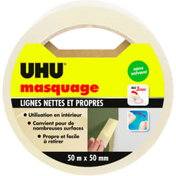 UHU - Rollafix - Ruban adhésif de masquage, toute surface intérieur, sans solvant, ruban de 50m x 50mm