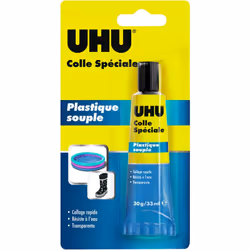 UHU colle spéciale plastique souple est transparente et idéale pour coller et réparer toutes les matières plastiques souples ...