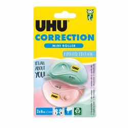 UHU LOT DE 2 ROLLER CORRECTEUR MINI PASTEL 6mx5mm