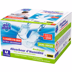 UHU - Air max magnet - Recharges sans parfum pour absorbeur d'humidité Air max magnet, 2x 450g