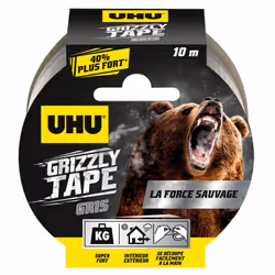 UHU Grizzly tape est un ruban adhésif toilé en PE extrudé monstrueusement fort, extrêmement durable et qui résiste aux intemp ...