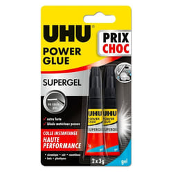 Colle - UHU - Power glue gel - Ultra forte - 2 tubes de 3g - Résiste à leau