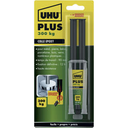 UHU - Colle époxy plus - Colle époxy 2 composants, super forte, rapide et précise, serringue avec canule auto-mélangeuse, transparent, 15g