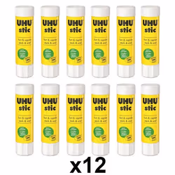 Bâton de colle - UHU - 40g - Blanc - Lot de 12 - Sans solvant - Lavable à leau