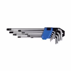 Jeu de clés coudées extra longues Profil T (pour Torx)/Profil T (pour Torx) avec perçage T10 - T50 9 pièces