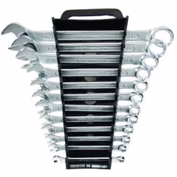 Stand de clés mixtes Acier chrome vanadium Contient 1 clé de chaque dimension : 6-7-8-9-10-11-12-13-14-17-19-22 mm Finition c ...