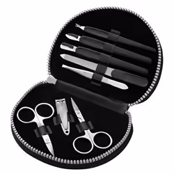 Etui de manucure rond Clauss - Noir - 8 pièces - Voyage et utilisation à domicile