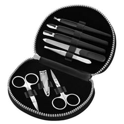 Etui de manucure rond Clauss - Noir - 8 pièces - Voyage et utilisation à domicile