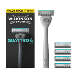Wilkinson Sword Rasoir Homme Quattro - Manche et 5 Recharges pour une Précision et un Confort Maximal à chaque Rasage