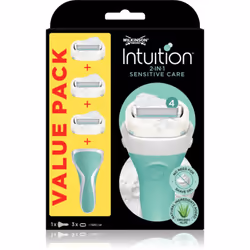 Pas besoin de savon ou de gel de rasage. Le rasoir Wilkinson Sword Intuition 2 in 1 Sensitive Care, imprégné d'aloe vera et d ...